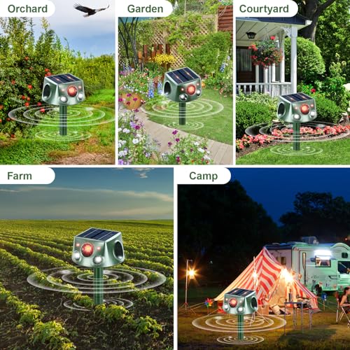 Solar Animal Repeller 360° Ultrasonic Outdoor with Motion Sensor & LED Flashing B775452