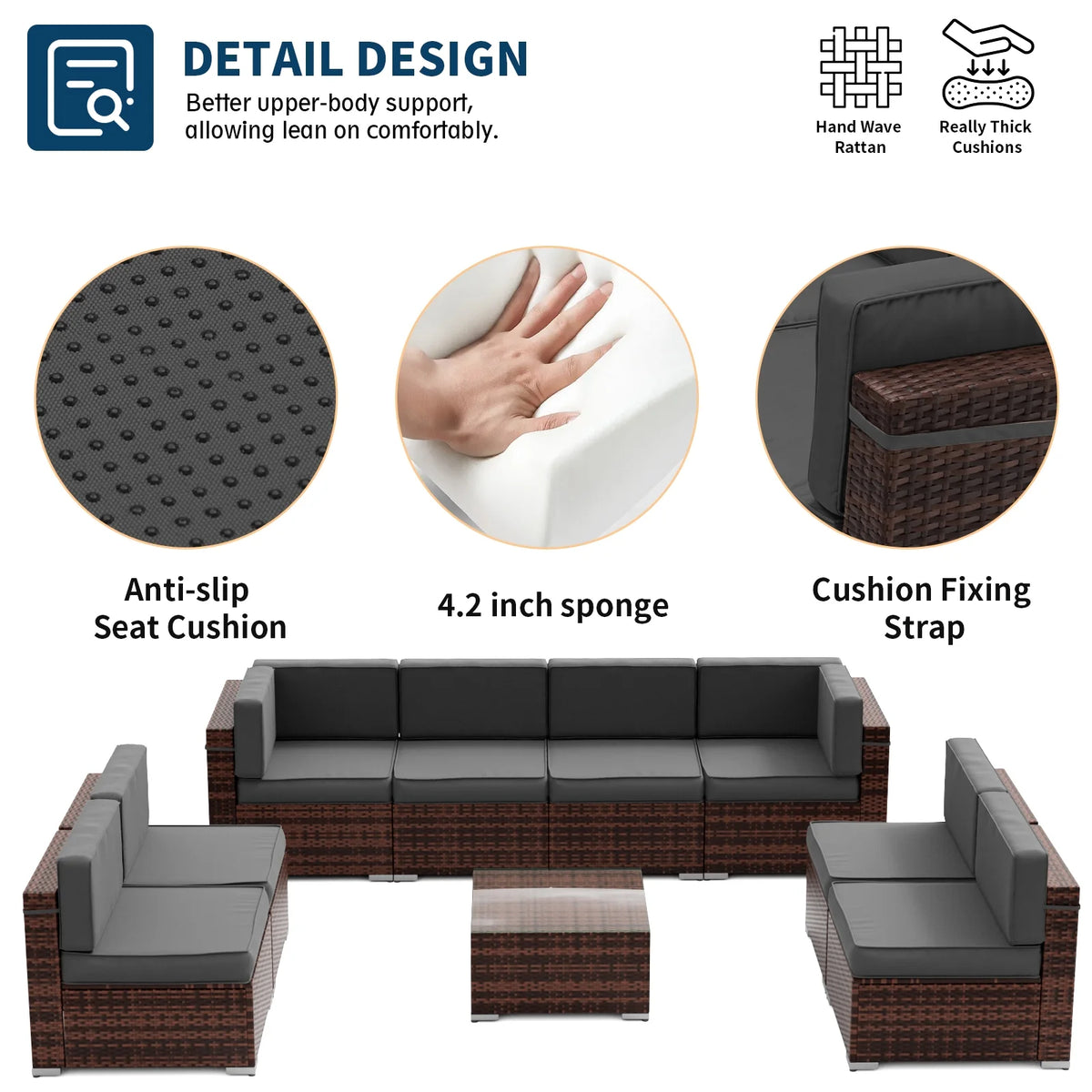 Modular Rattan Wicker 5PCS Patio Sofa Set W5340