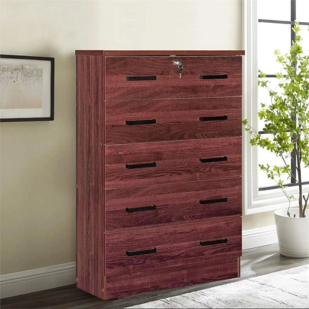 5 Drawer Wooden Dresser with Lock T959023