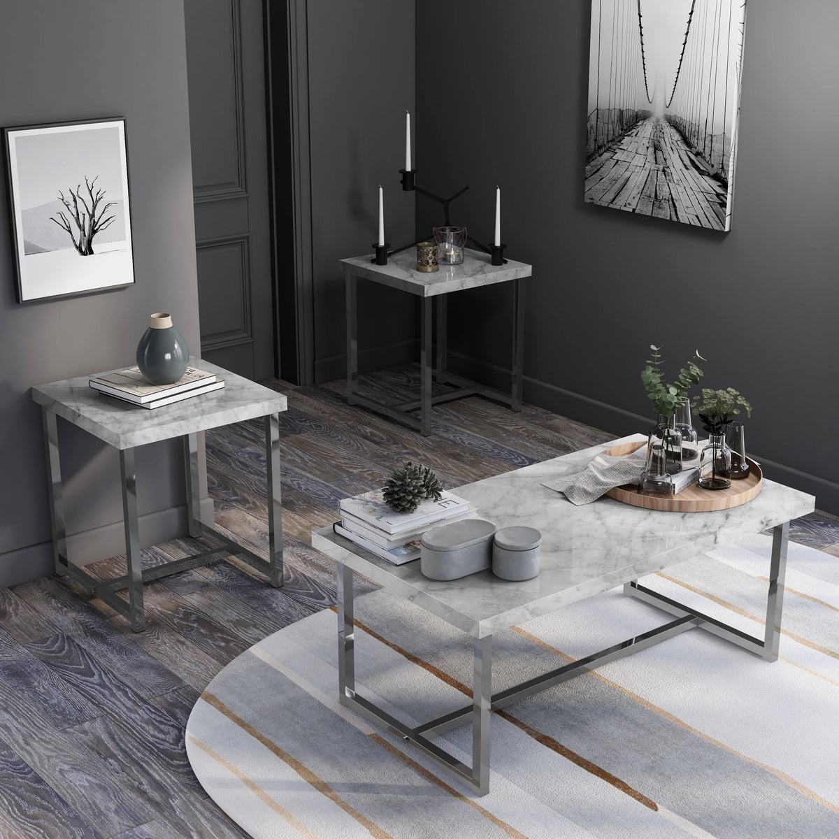 White 3-Piece Coffee Table Set F263786