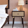 Rattan Solid Wood Nightstand with Storage Drawer G282440
