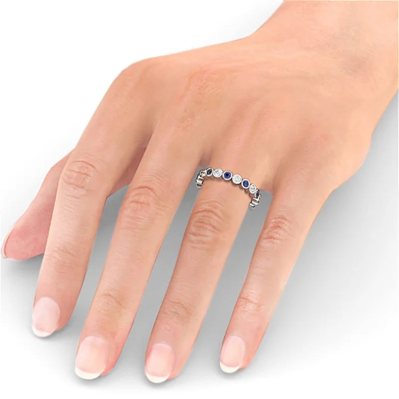 14K White Gold Diamond Blue Sapphire Eternity Band H9317