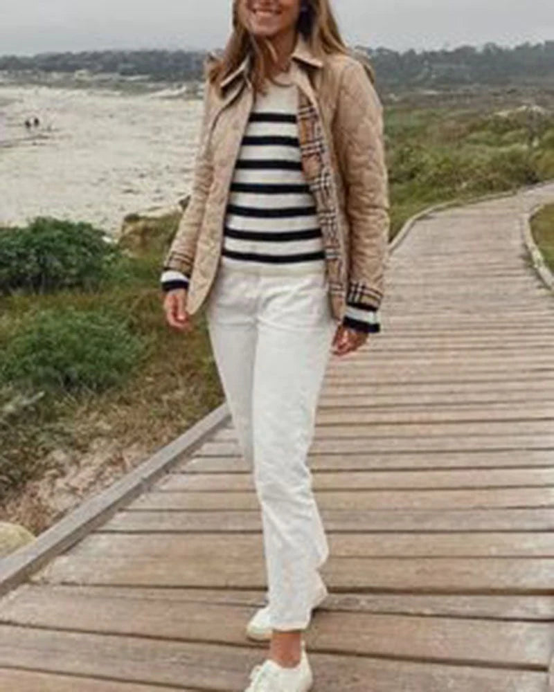 Corduroy Collar Diamond Quilted Barn Jacket N7737