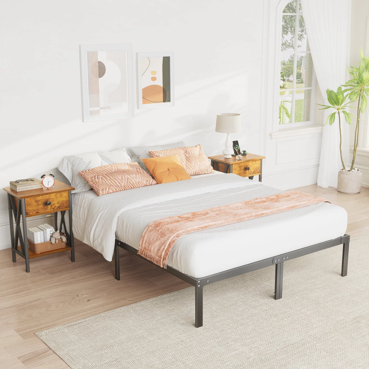 Full Size Heavy Duty Platform Bed Frame with Underbed Storage K398