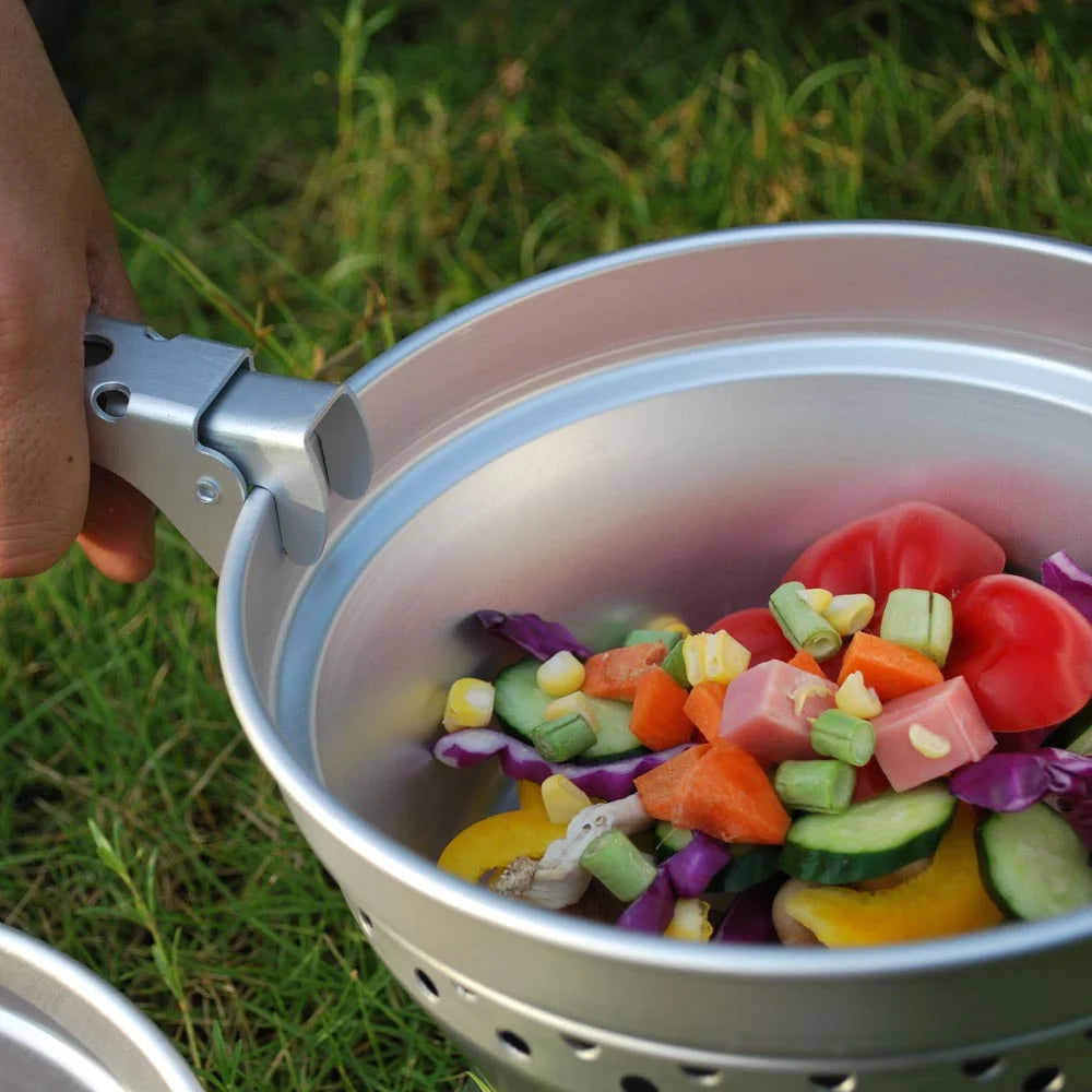 Portable Camping Cookware Mess Kit with Stand Pot Pan Cooking Set B375