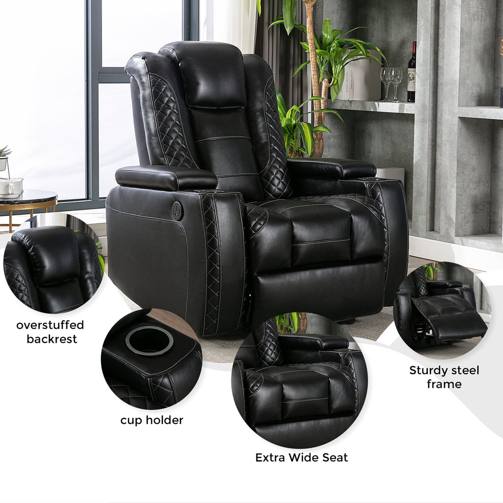 Power Recliner Chair with USB Ports and Cup Holders R12340