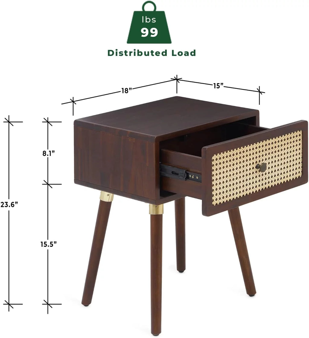 Rattan Solid Wood Nightstand with Storage Drawer G282440