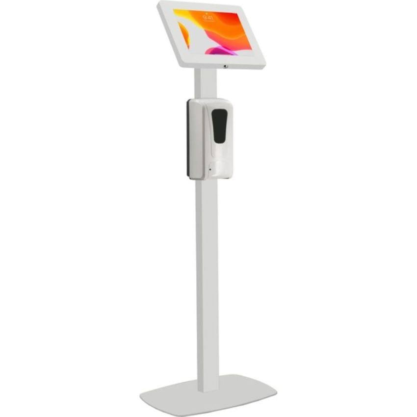 Thin Profile Floor Stand with Sanitizing Dispenser and Security Enclosure for Tablet I854945