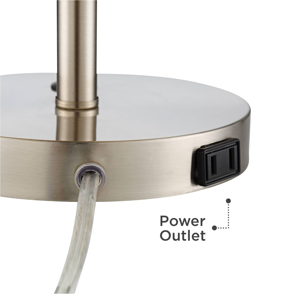 Modern Accent Table Lamp with USB and AC Power Outlet Brushed Steel Off White Cylinder Shade Q1263
