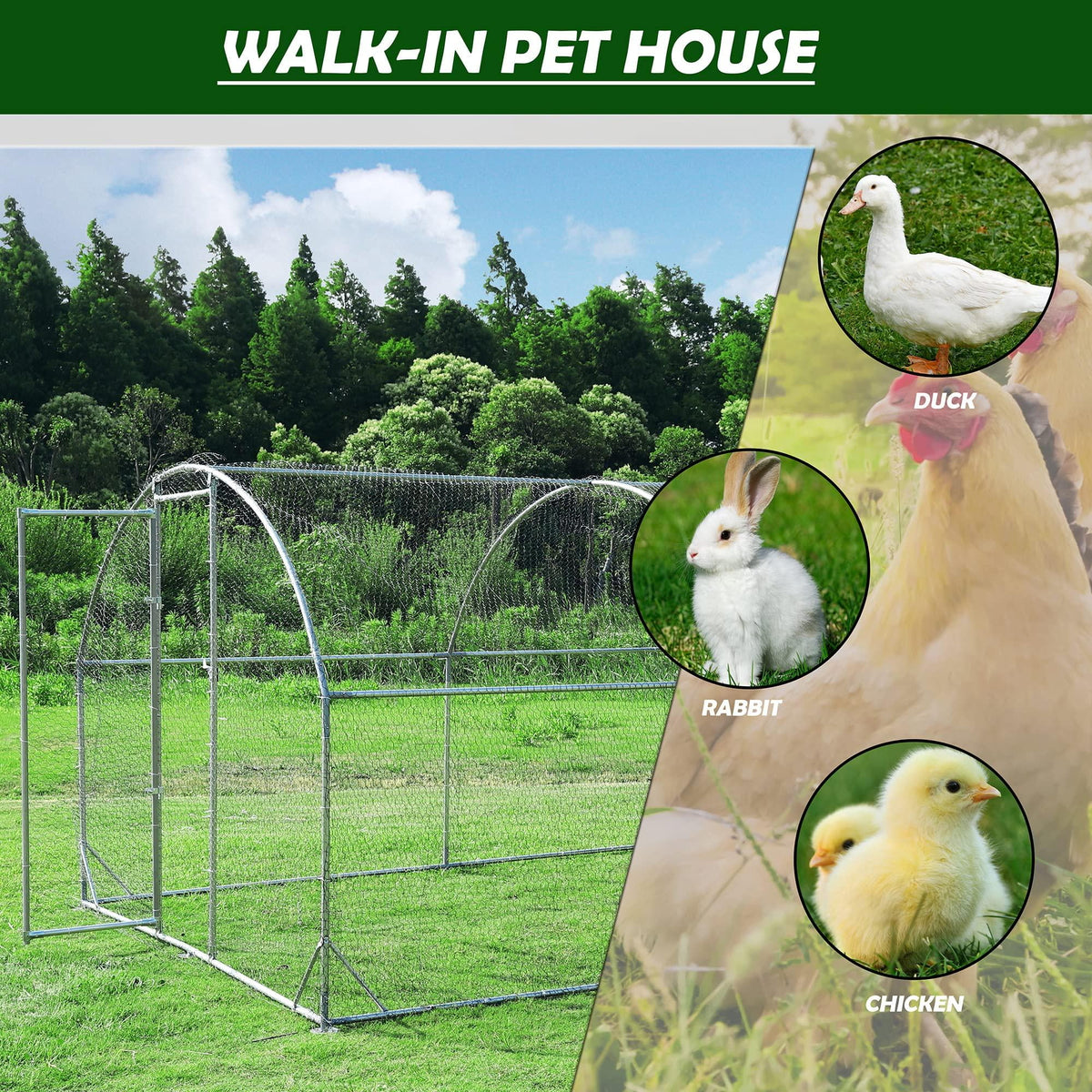 Large Metal Chicken Coop Walk-in Poultry Cage with Waterproof Cover (9.2'W x 18.7'L x 6.5'H) C767