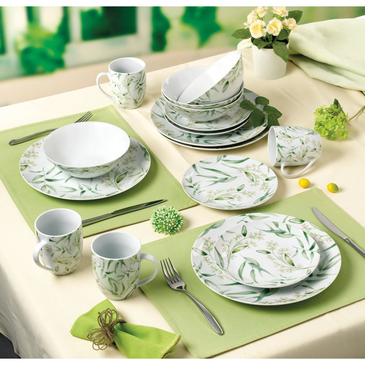 16 Pc Green Stoneware Dinnerware Set Service for 4 I512
