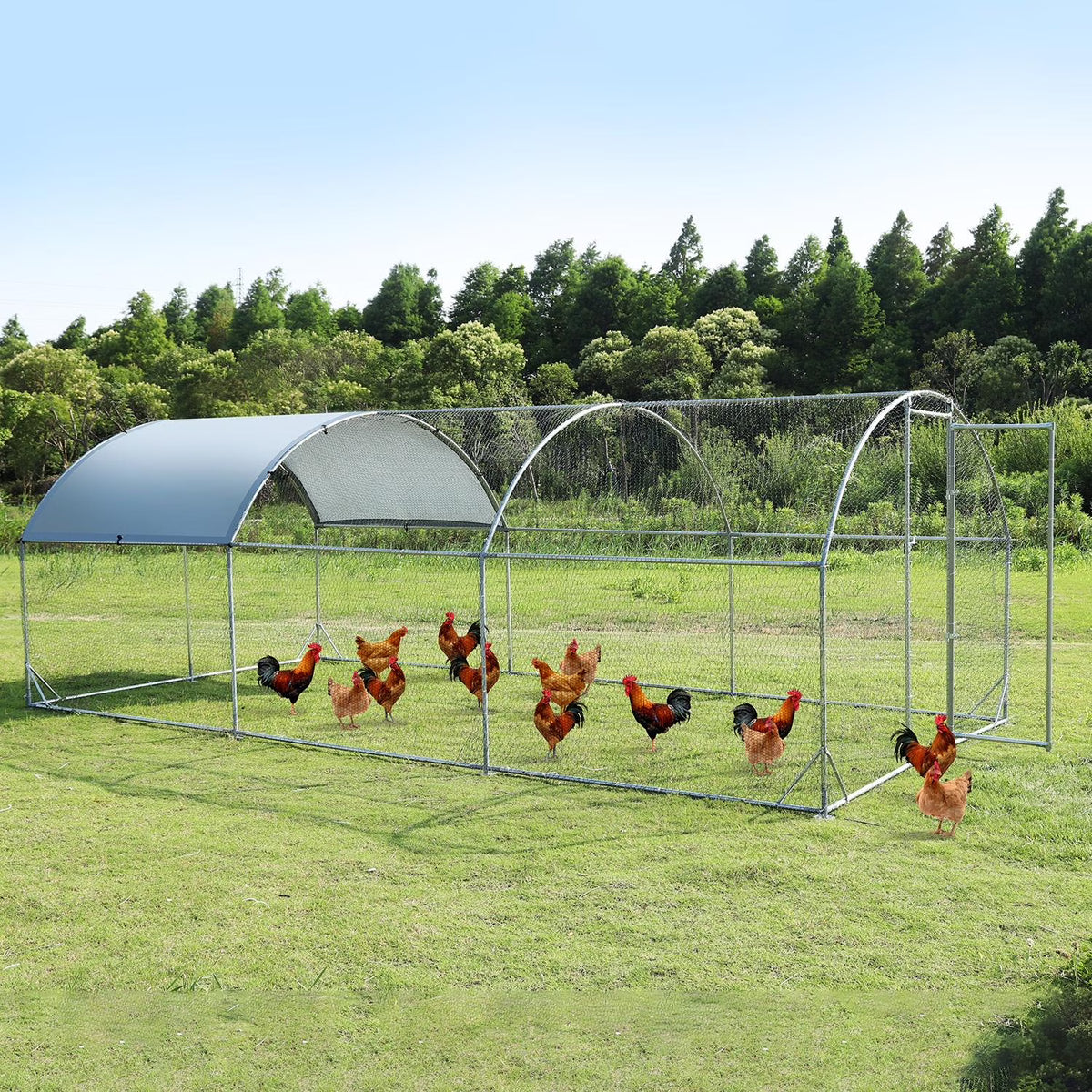 Large Metal Chicken Coop Walk-in Poultry Cage with Waterproof Cover (9.2'W x 18.7'L x 6.5'H) C767