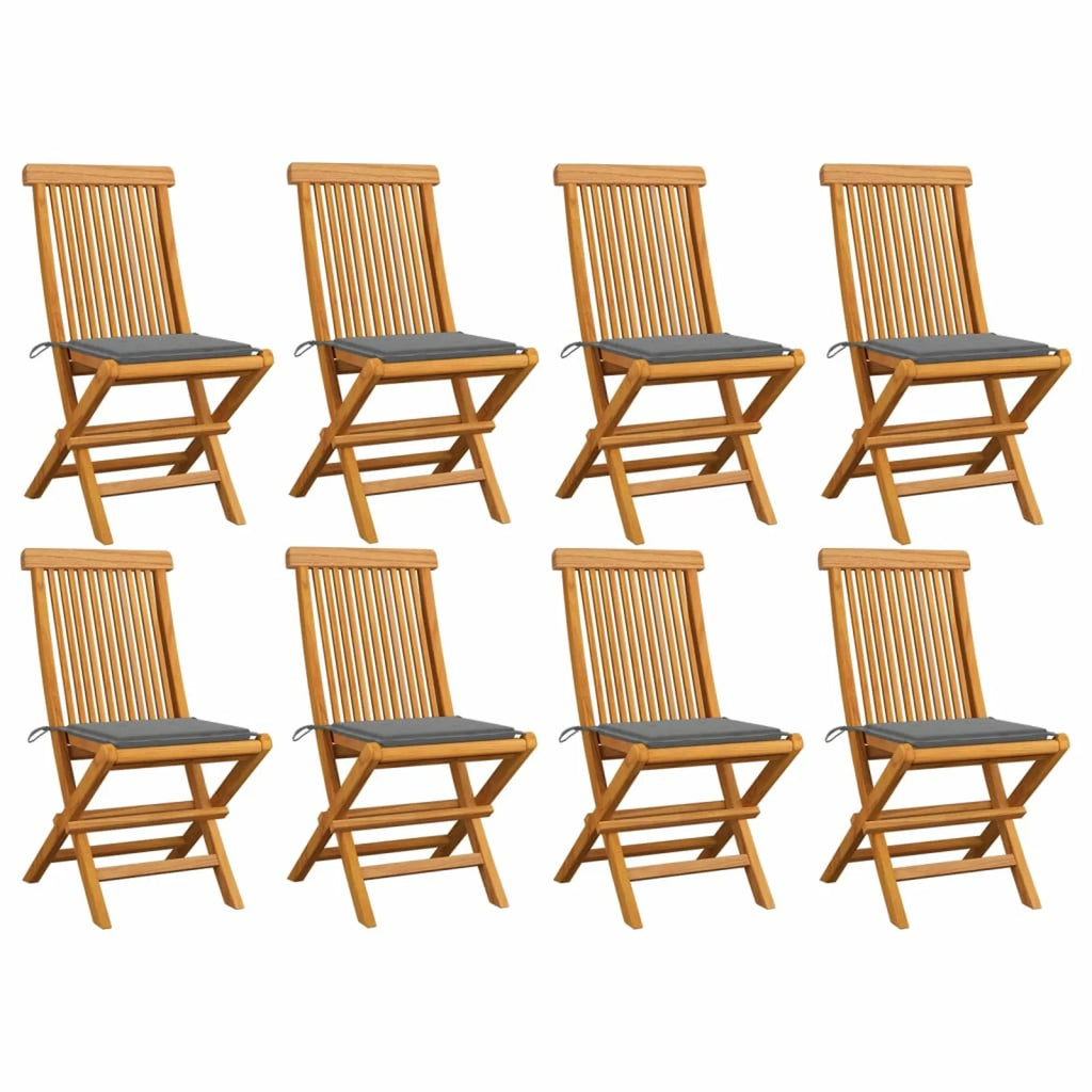 Set of 8 Gray Cushion Teak Wood Foldable Outdoor Dining Chairs K22957