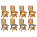Set of 8 Gray Cushion Teak Wood Foldable Outdoor Dining Chairs K22957