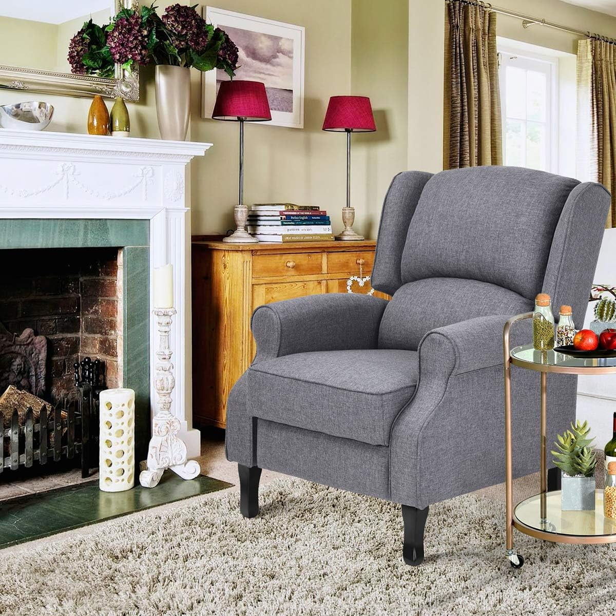 Gray Fabric Manual Push Back Recliner Sofa E485859
