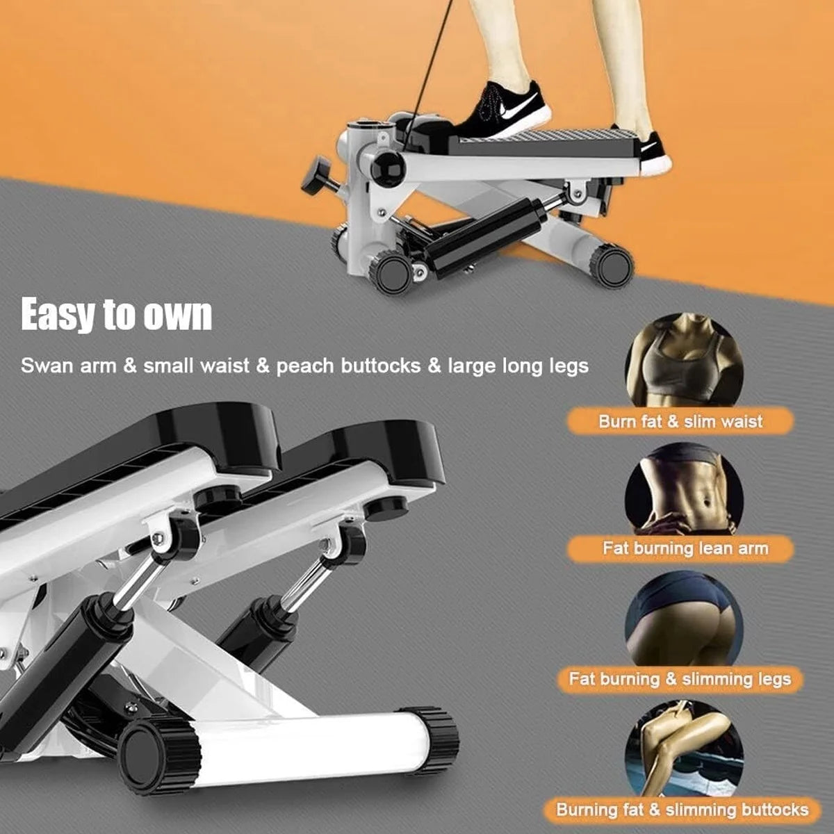 Gray Mini Stepper Air Stair Climber Exercise Machine with Resistance Band C8891