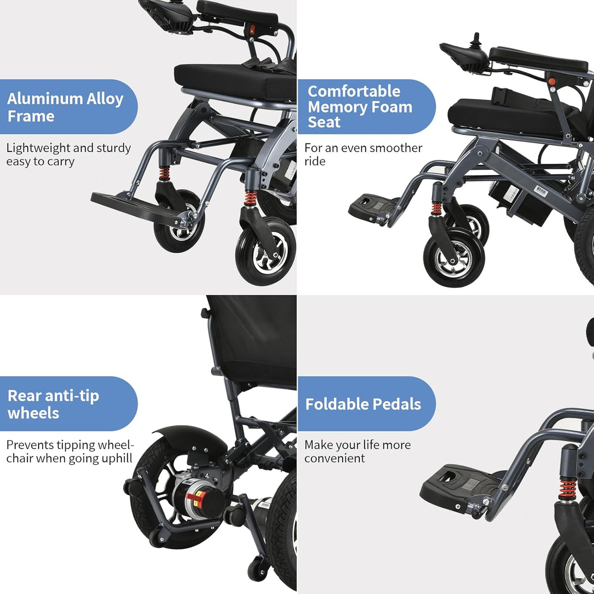 Lightweight Foldable Electric Wheelchair with 500W Motor, Weight 50lbs V4568