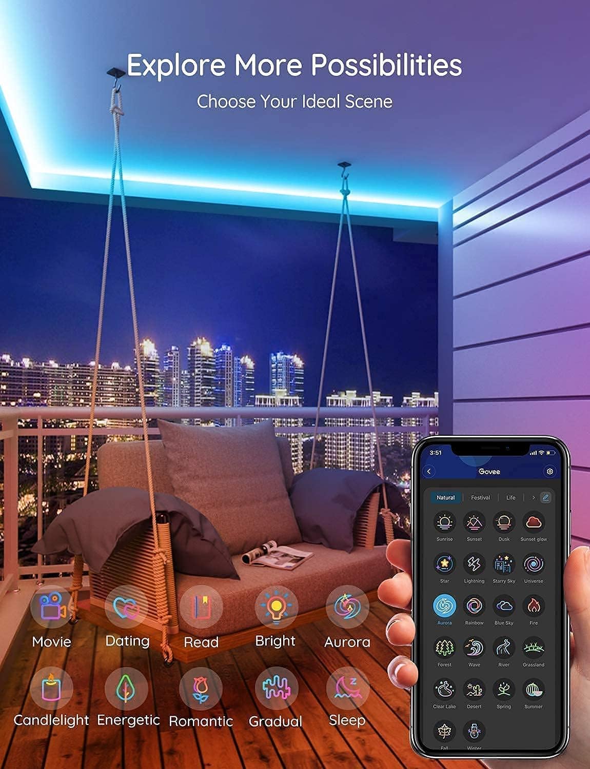 Waterproof WiFi LED Strip Lights, 32.8ft, 2 Rolls of 16.4ft, Pack of 2 E6849