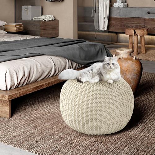 Navy Blue 100% Cotton Handmade Knitted Ottoman Pouf Cover H712