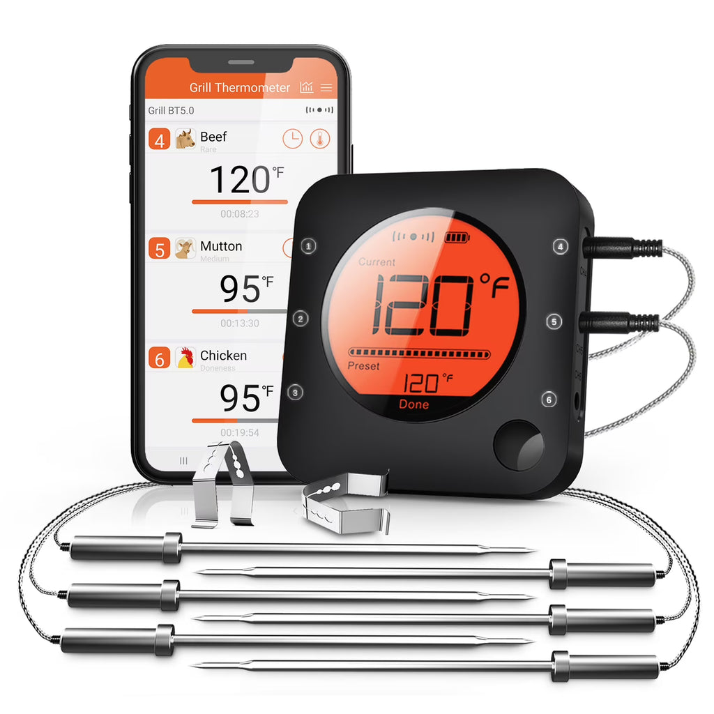 6-Probe Bluetooth Meat Thermometer with LCD Display Y16571