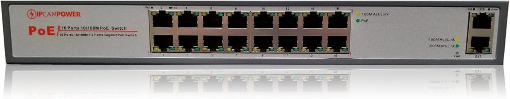16 Port POE Network Switch with 2 Gigabit Uplink Ports Y38801