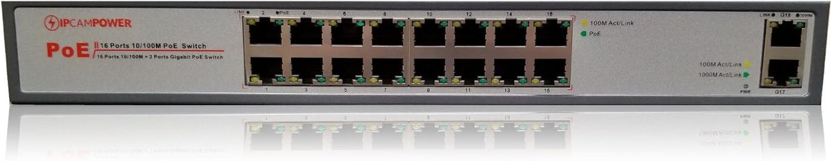 16 Port POE Network Switch with 2 Gigabit Uplink Ports Y38801
