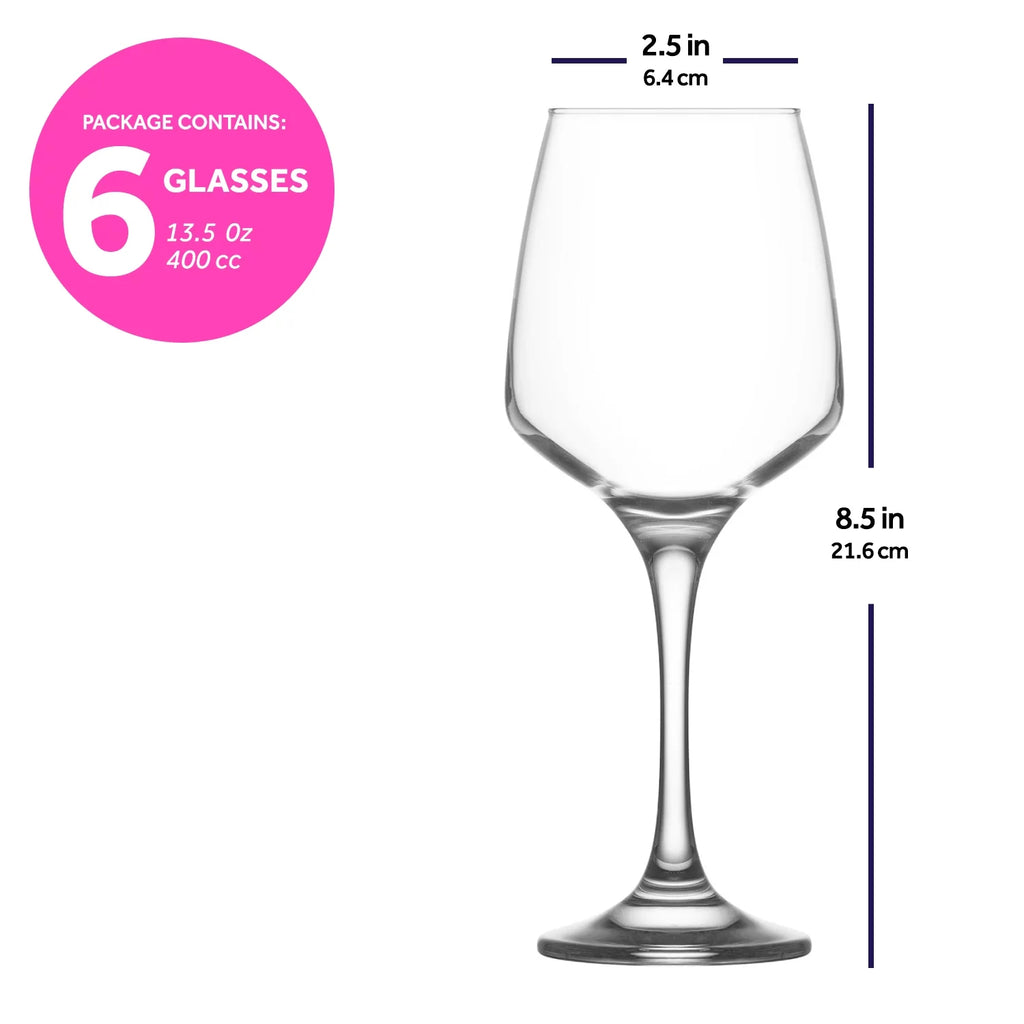 Red Wine Glasses Set of 6 Clear with Stem 13.5 oz A89623