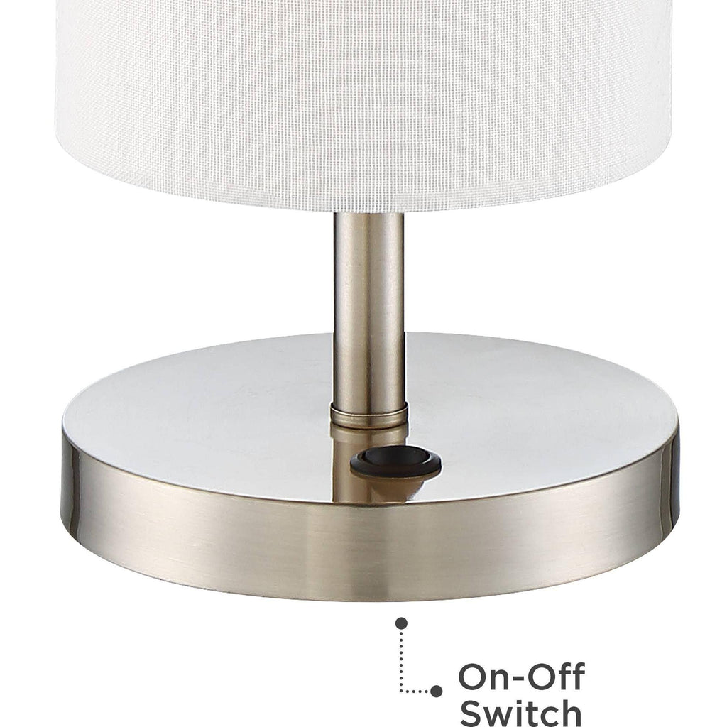 Modern Accent Table Lamp with USB and AC Power Outlet Brushed Steel Off White Cylinder Shade Q1263