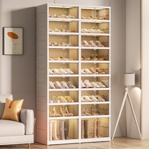 Clear Plastic 9-Tier Stackable Shoes Storage Box with Lids and Door O819927