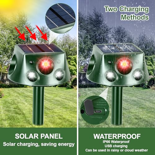 Solar Animal Repeller 360° Ultrasonic Outdoor with Motion Sensor & LED Flashing B775452