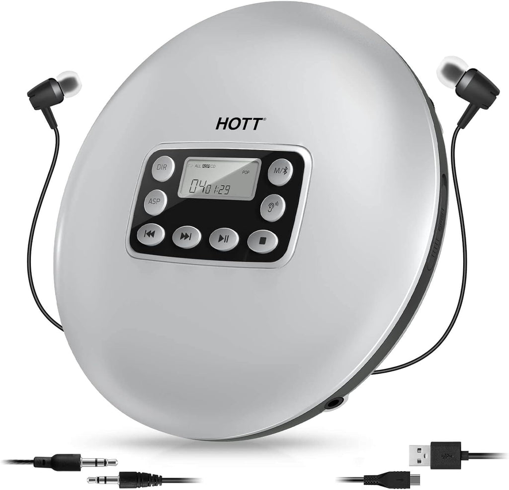 Silver Rechargeable Portable CD Player with Bluetooth U34062