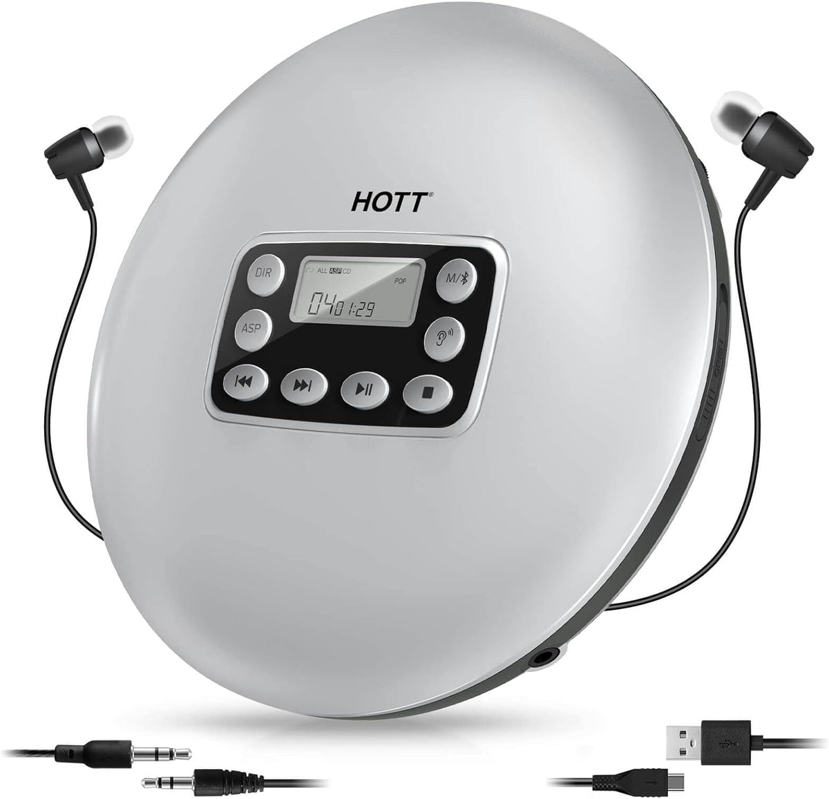 Silver Rechargeable Portable CD Player with Bluetooth U34062