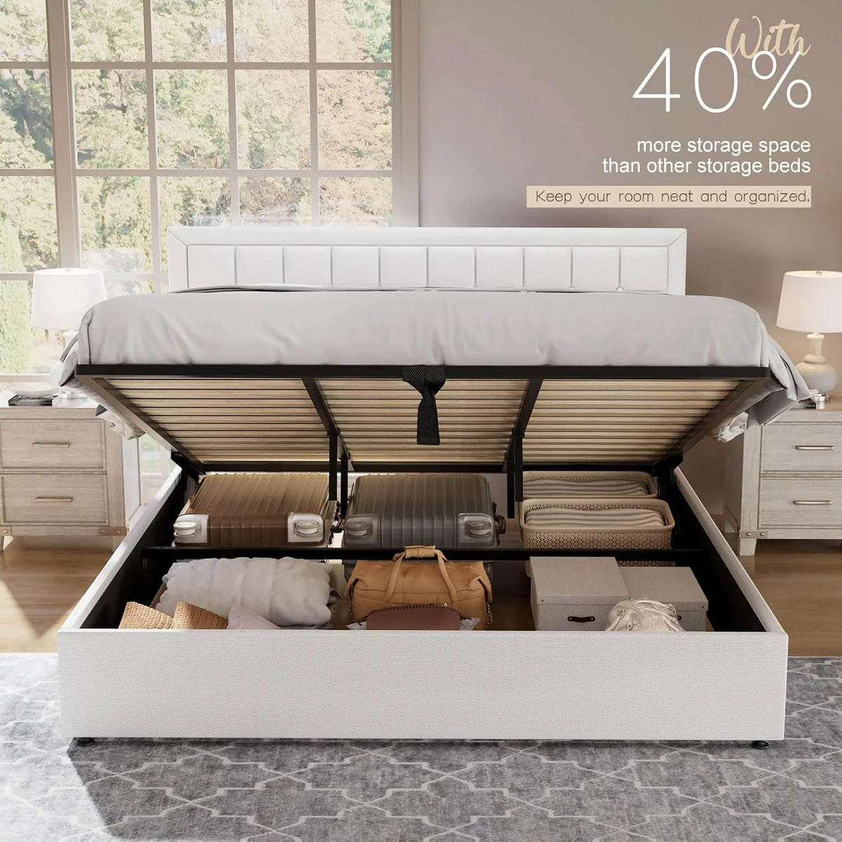King Size Lift Up Storage Upholstered Platform Bed Frame S396219