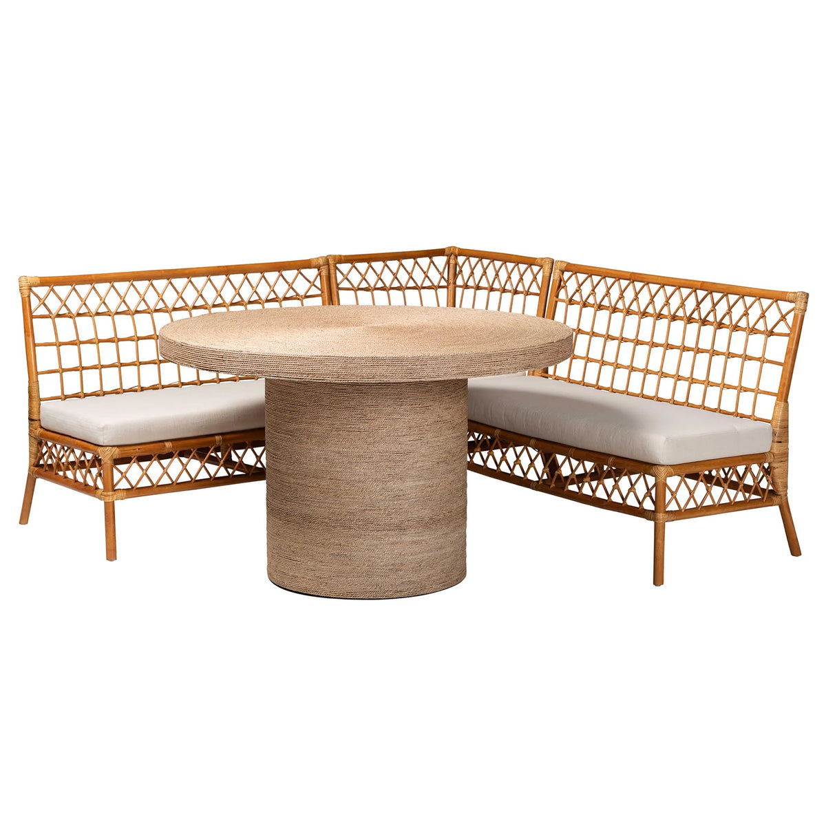 Honey Rattan 4-Piece Dining Nook Set F1624