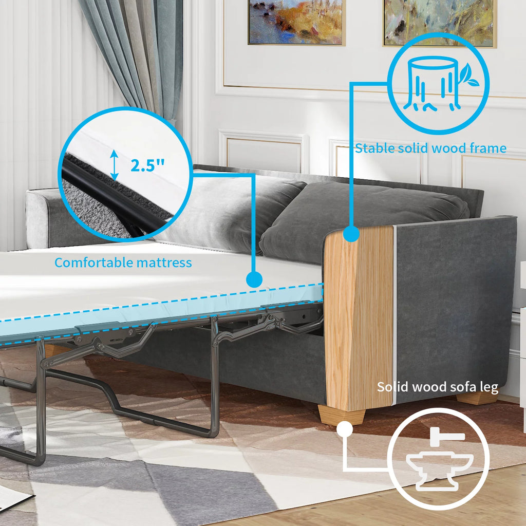 Grey Full Pull Out Sofa Bed with Memory Foam Mattress B33286