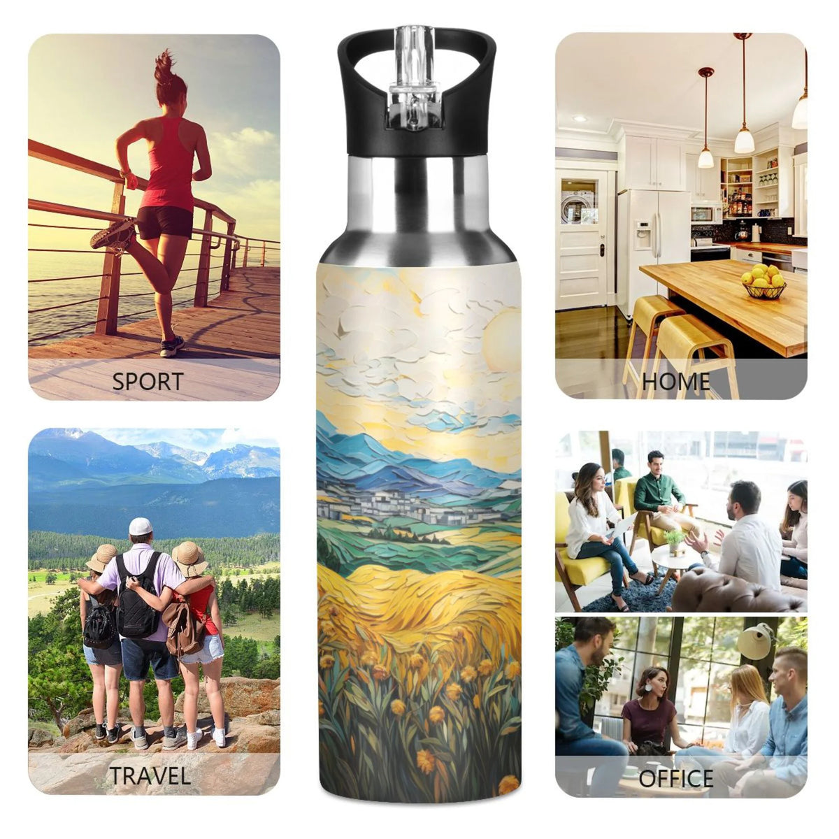 20 oz Insulated Stainless Steel Water Bottle with Straw Lid Q51447