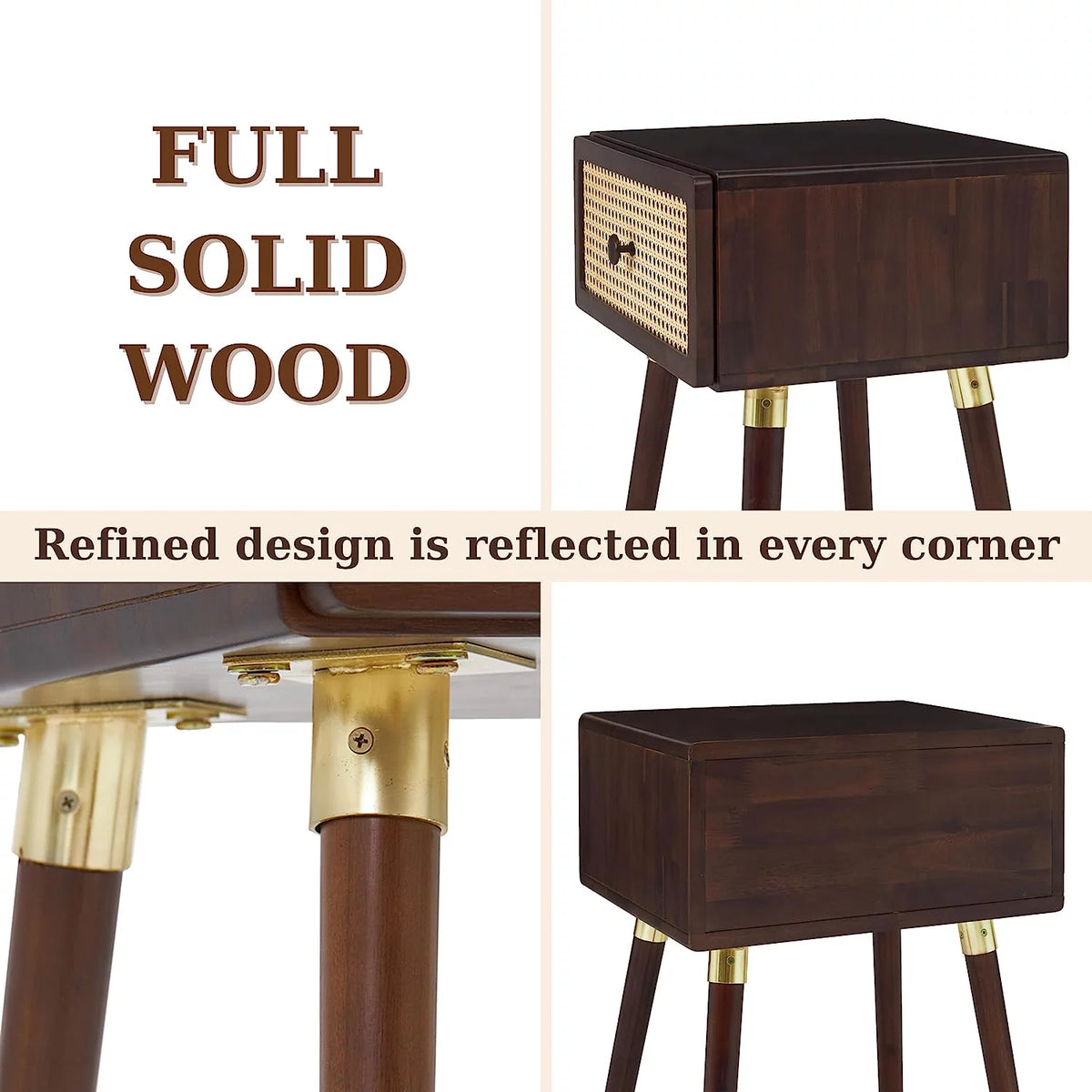 Rattan Solid Wood Nightstand with Storage Drawer G282440