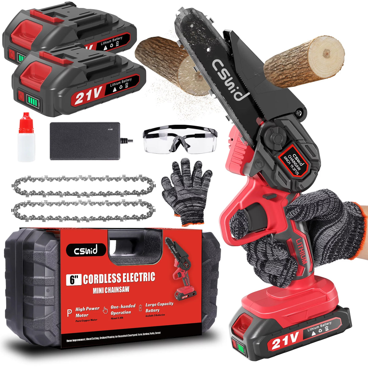 Cordless Mini Chainsaw with 2 Batteries 2 Chains C7704