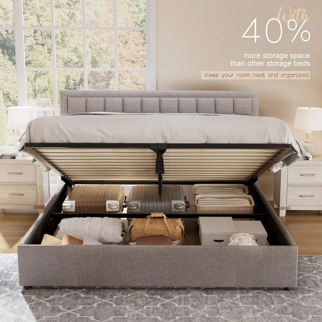 King Size Lift Up Storage Upholstered Platform Bed Frame S396219