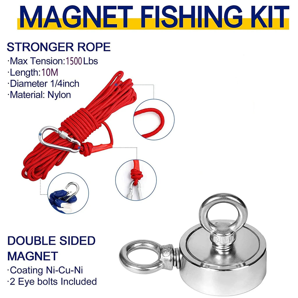 Double Side Neodymium Fishing Magnet Kit with Rope and Carabiner N189264