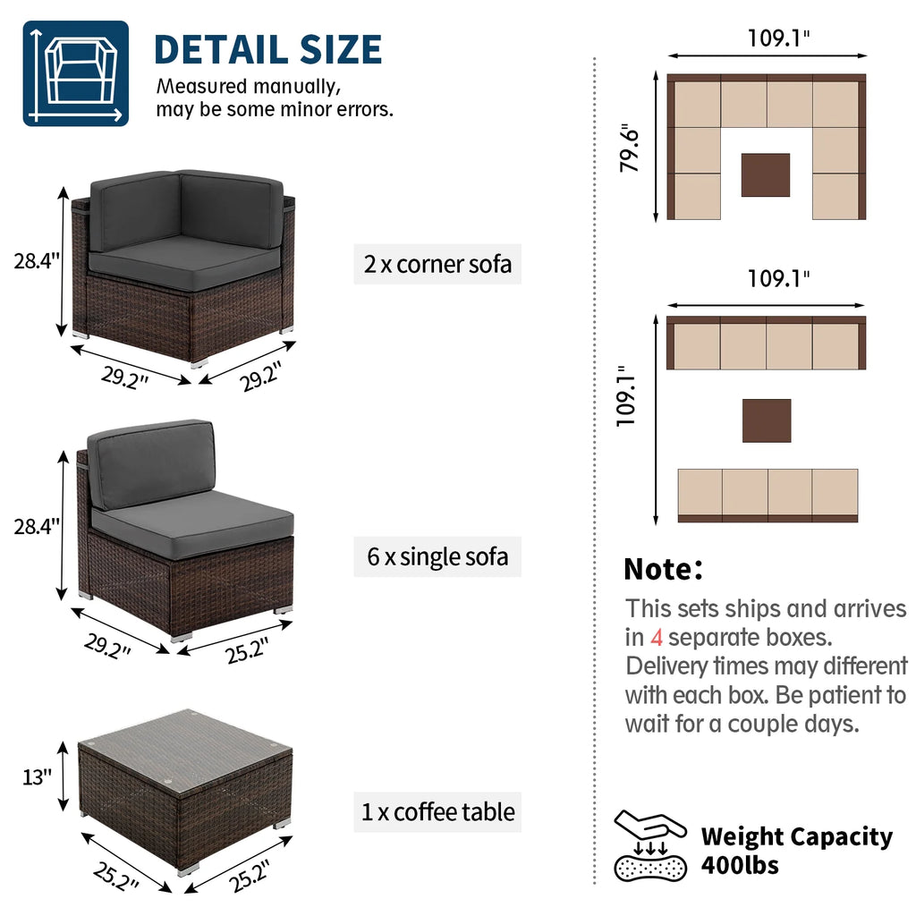 Modular Rattan Wicker 5PCS Patio Sofa Set W5340
