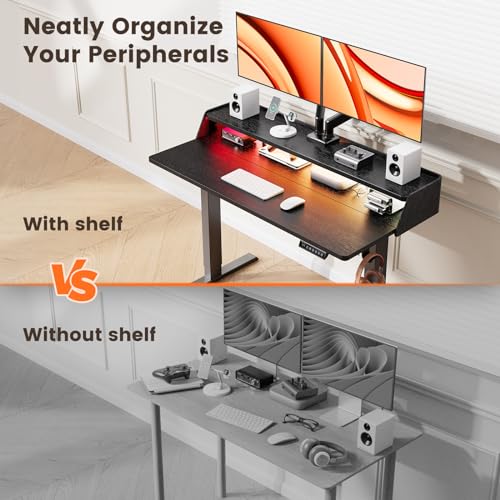 White Electric Height Adjustable Standing Desk with Storage Shelves L910