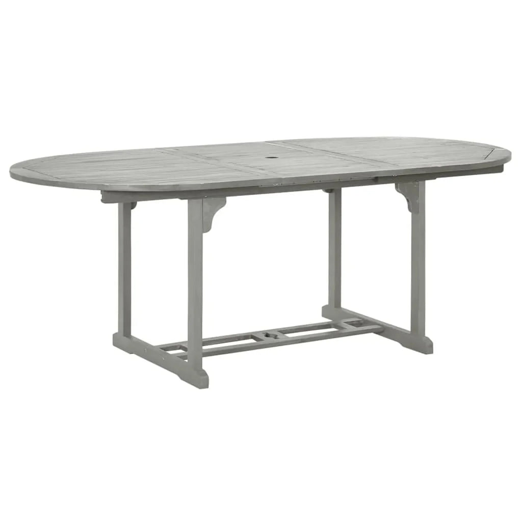Gray Acacia Wood Extendable Oval Outdoor Dining Table with Umbrella Hole L531821