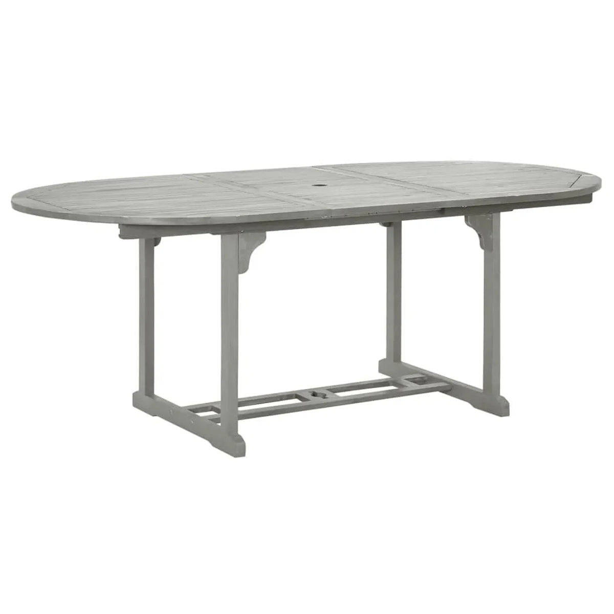 Gray Acacia Wood Extendable Oval Outdoor Dining Table with Umbrella Hole L531821