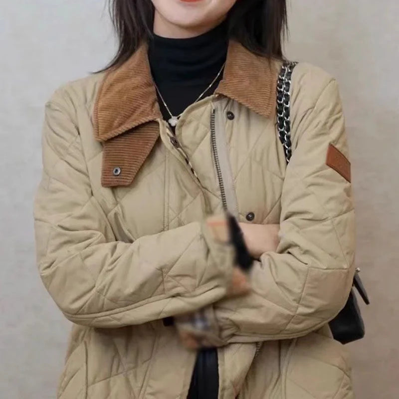 Corduroy Collar Diamond Quilted Barn Jacket N7737