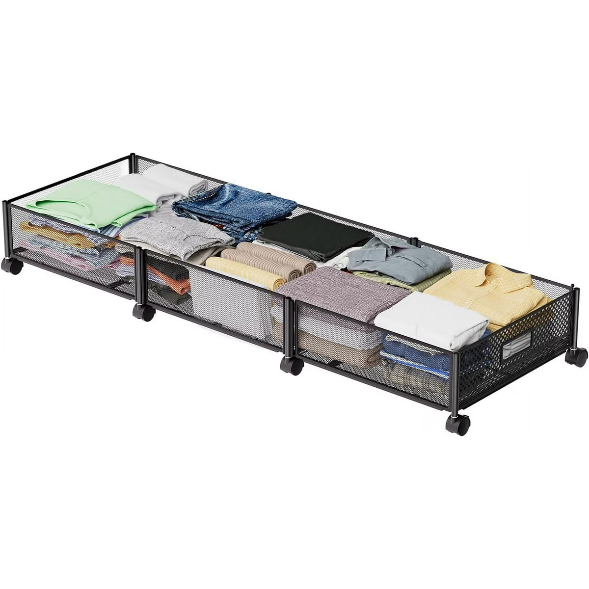 Under Bed Storage on Wheels, Large Capacity Rolling Under the Bed Storage Containers, Foldable Drawers W5567