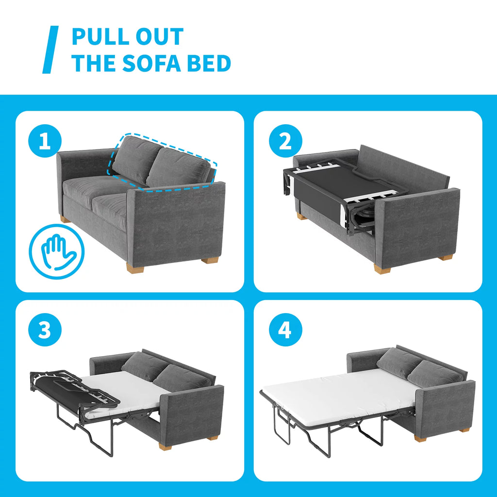 Grey Full Pull Out Sofa Bed with Memory Foam Mattress B33286