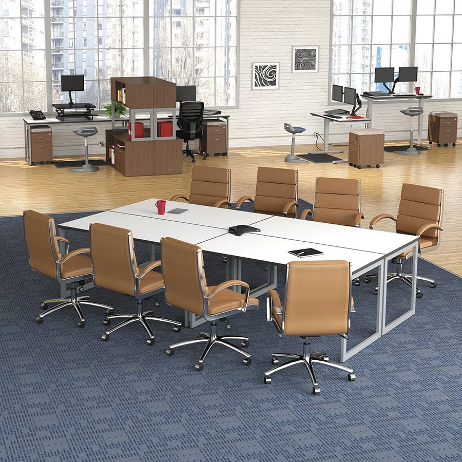 Mid-Back Slim Profile Chair Camel Soft Leather Chrome D6701