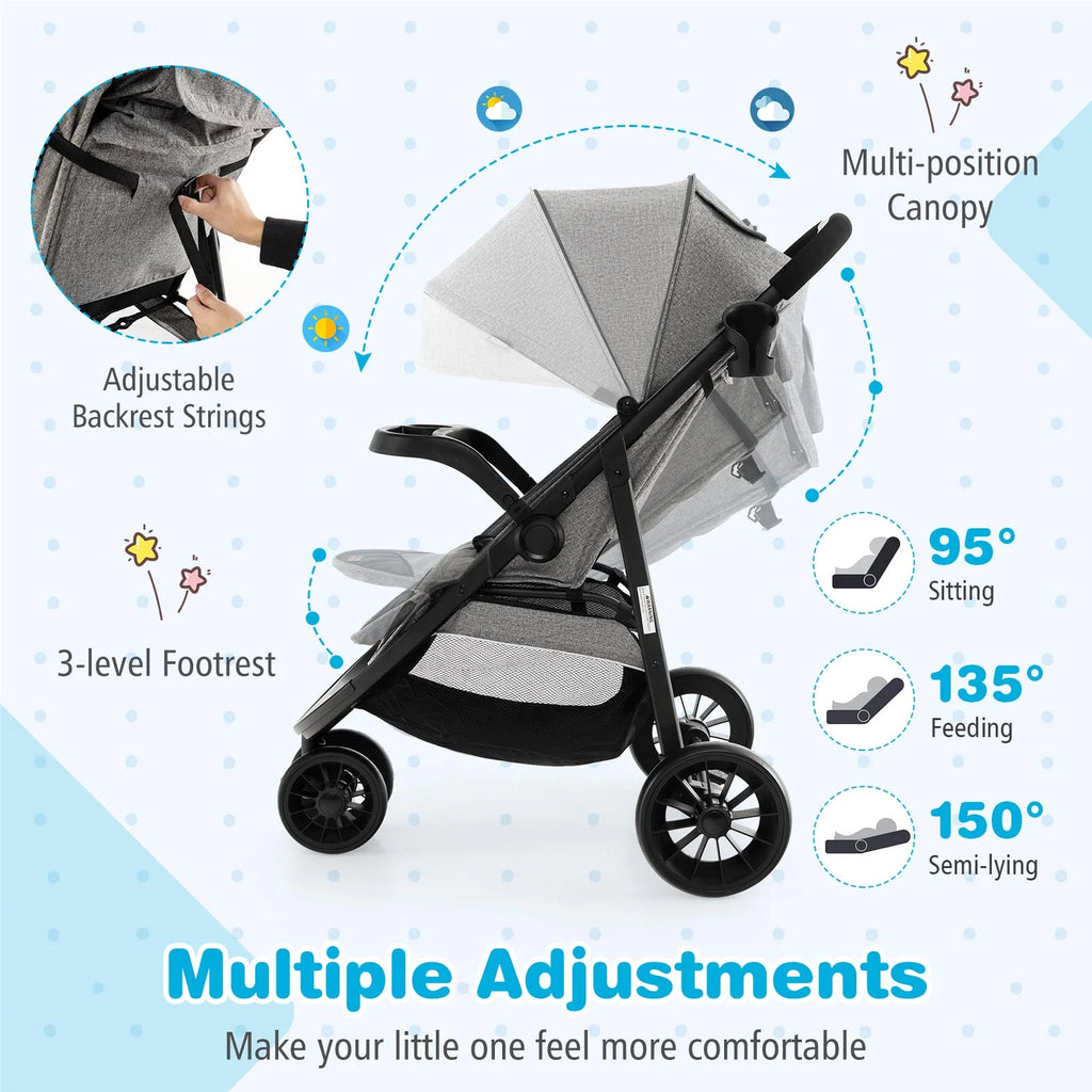 Baby Jogging Stroller Travel System with Adjustable Canopy Grey E622