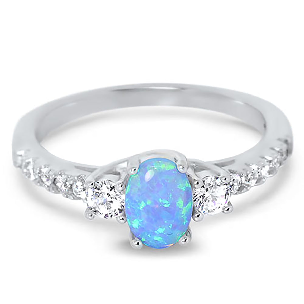 3 Stone Created Opal Engagement Ring Size 11 A42385